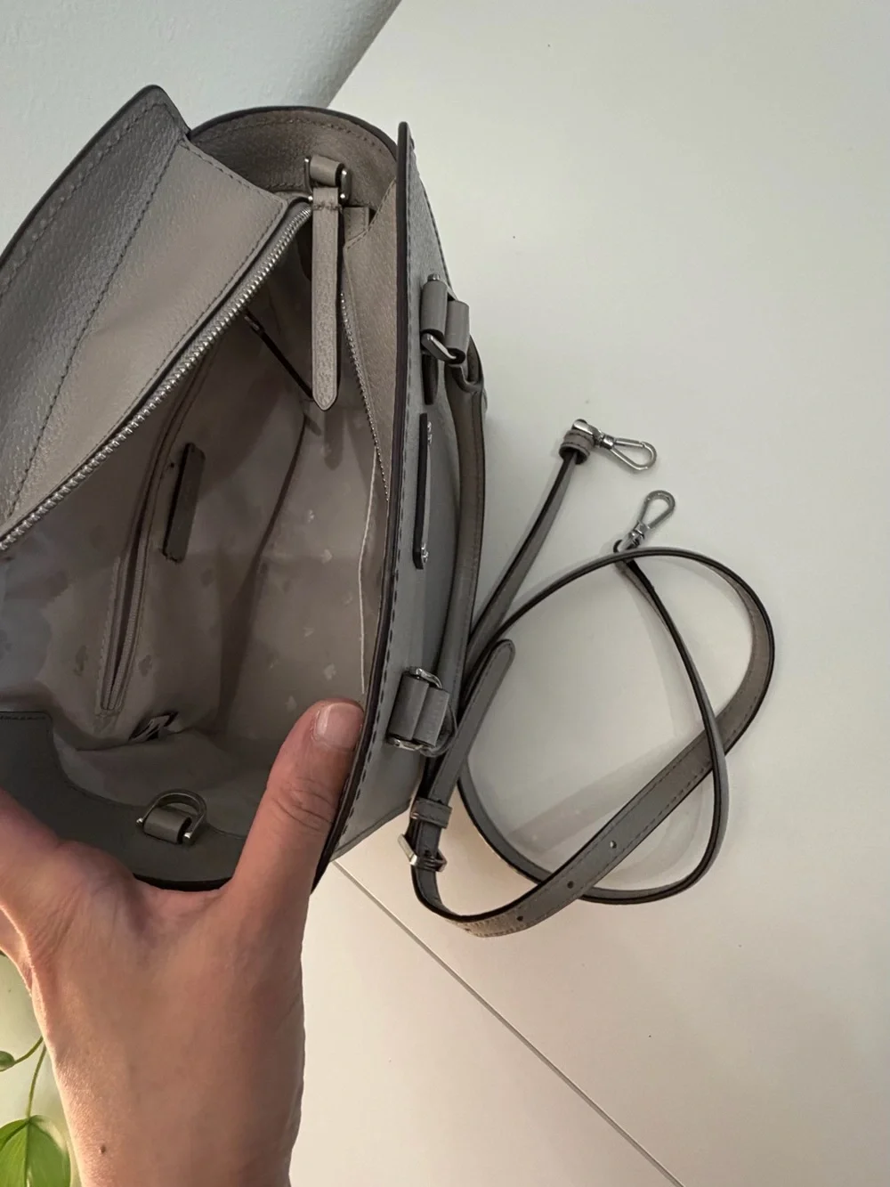 kate spade Gray Pebbled Leather Satchel with Removable Strap